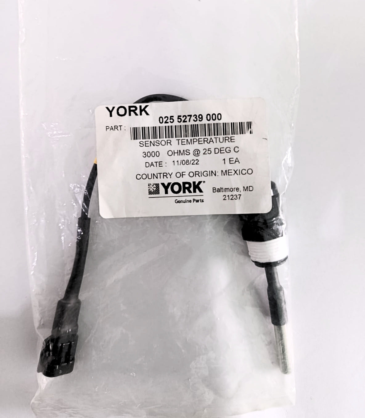 YORK Temperature Sensor – Part # 025 29964 000 (3000 Ohms @ 25°C)